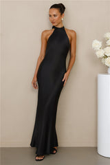 The Cleo Halter Satin Maxi Dress Black