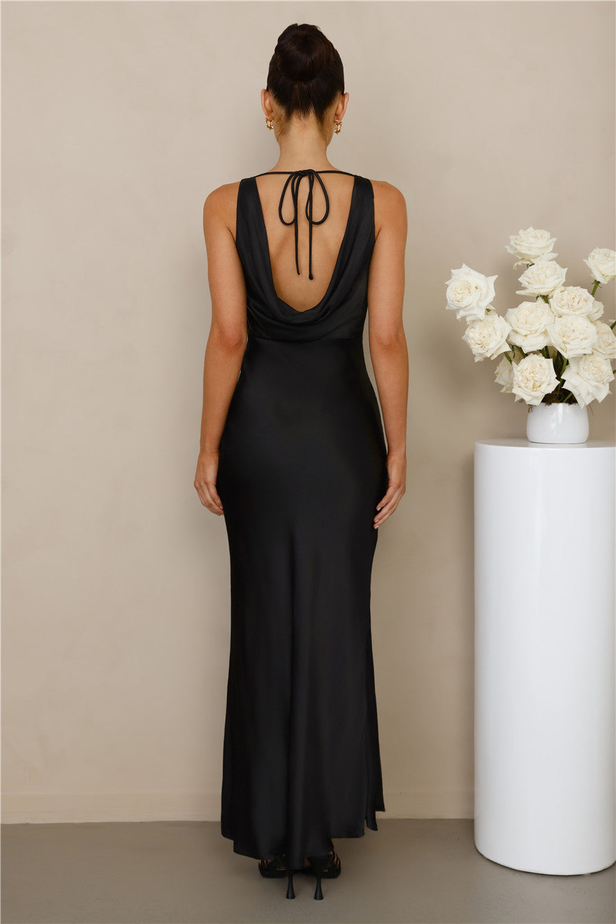 The Loretta Cowl Satin Maxi Dress Black