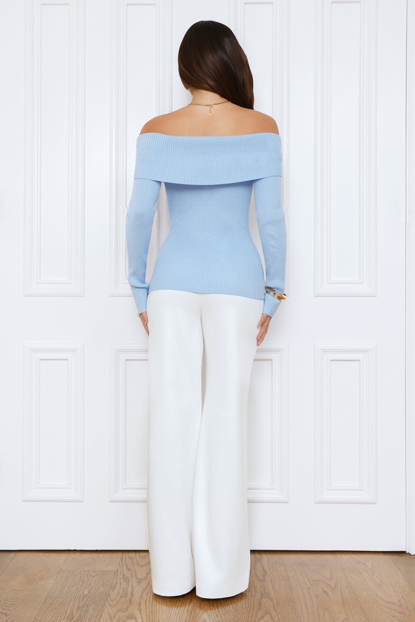 Dreamwave Off Shoulder Knit Top Blue