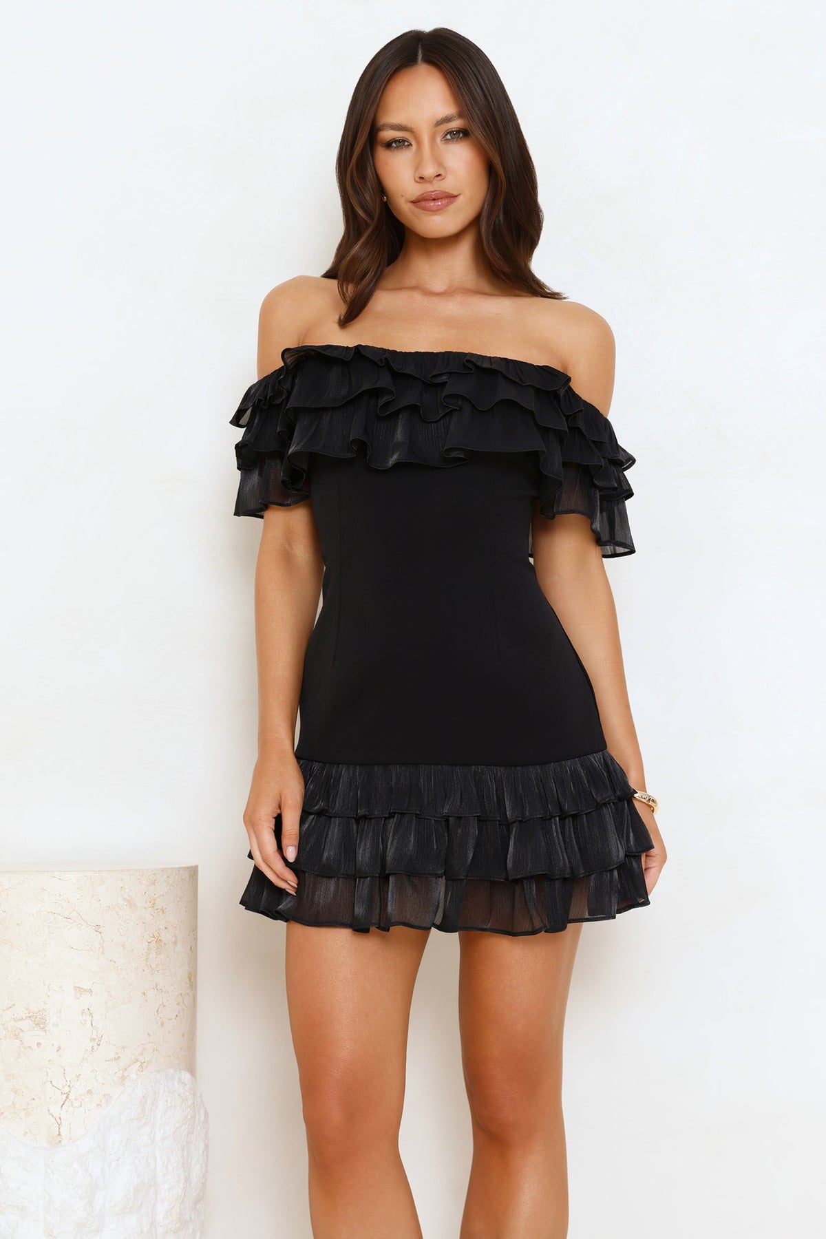 Sunset Elixir Off Shoulder Mini Dress Black