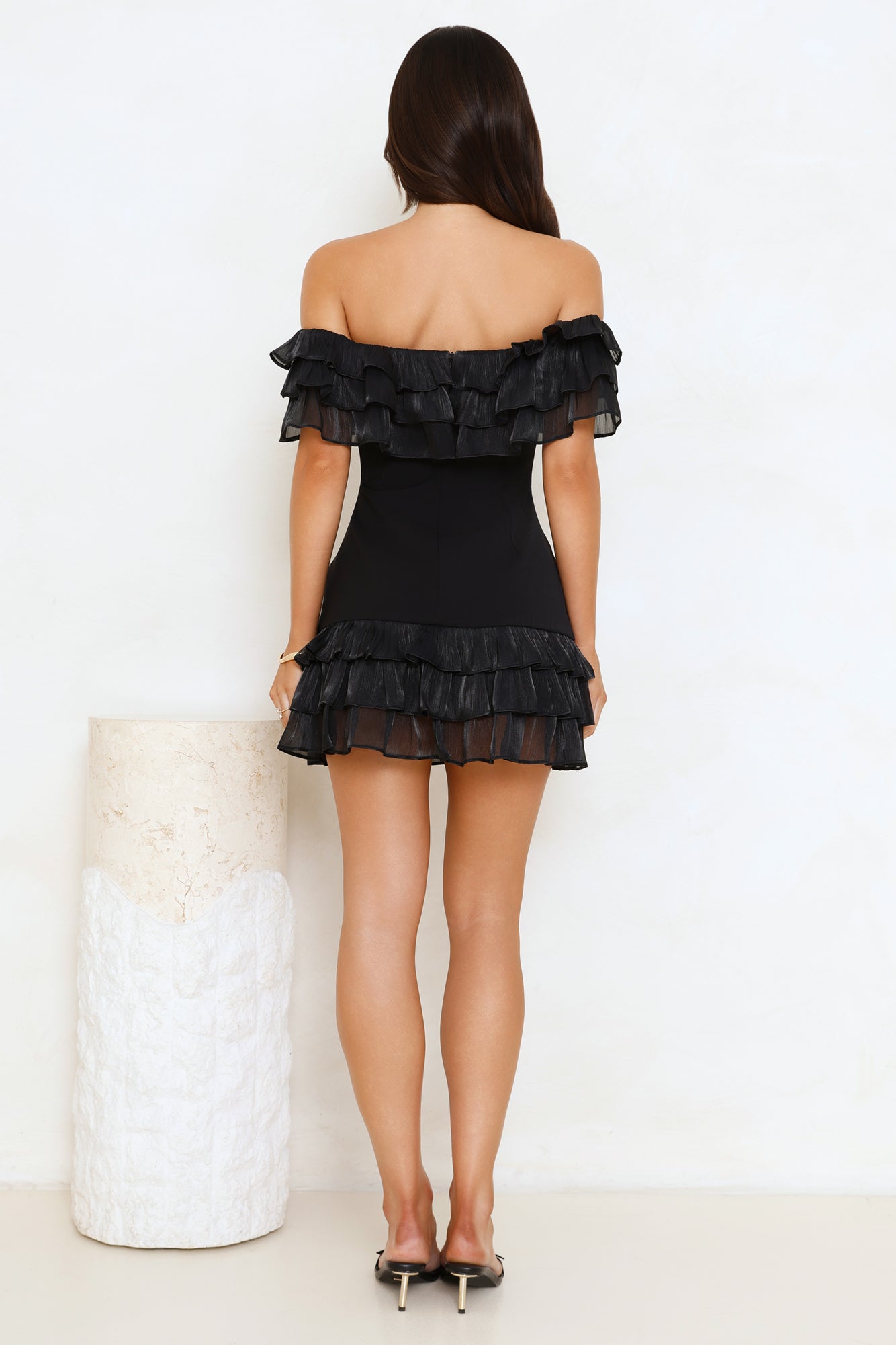 Sunset Elixir Off Shoulder Mini Dress Black