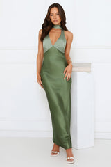 Sunlit Grove Satin Halter Maxi Dress Green