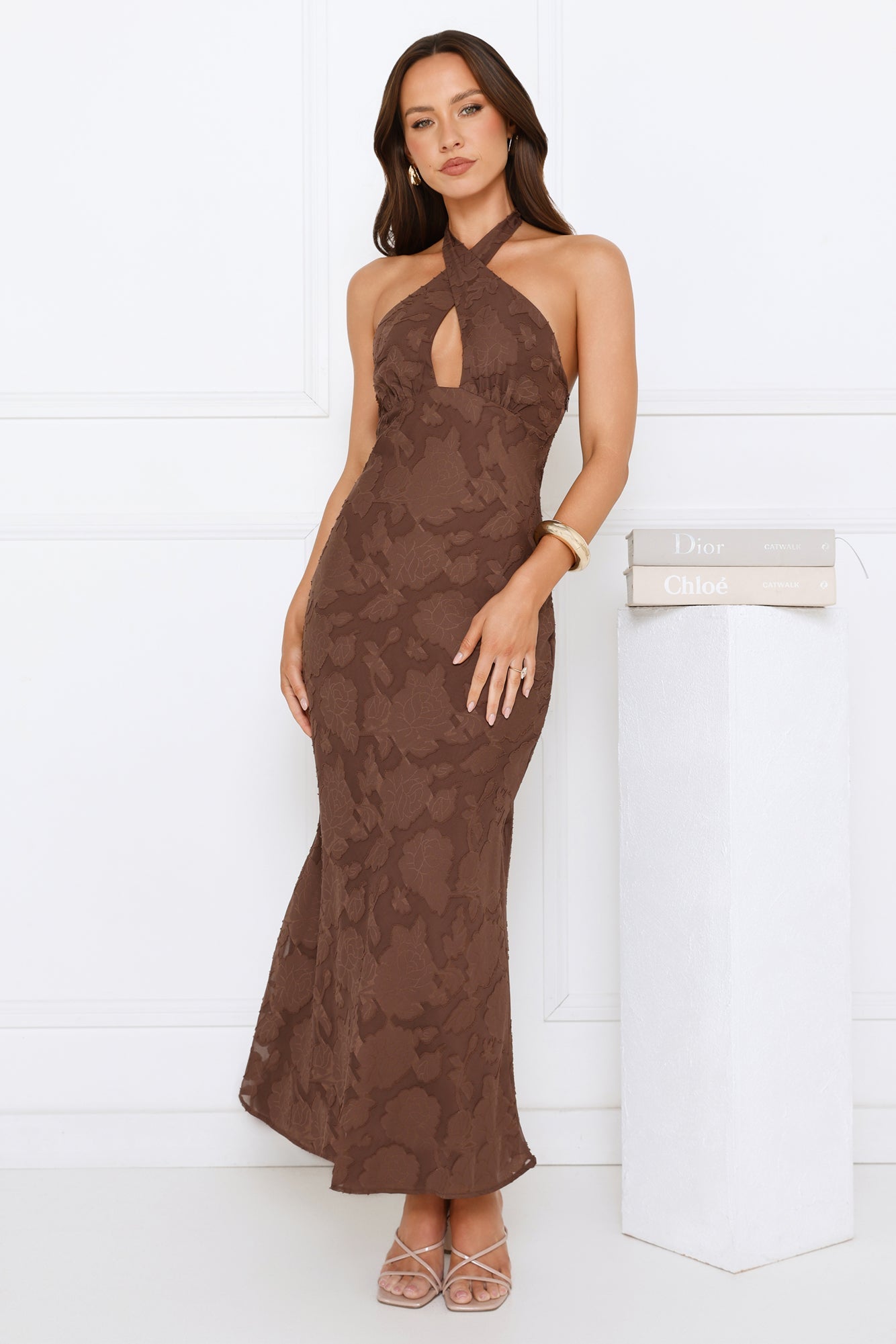 Legally Luxe Halter Maxi Dress Brown