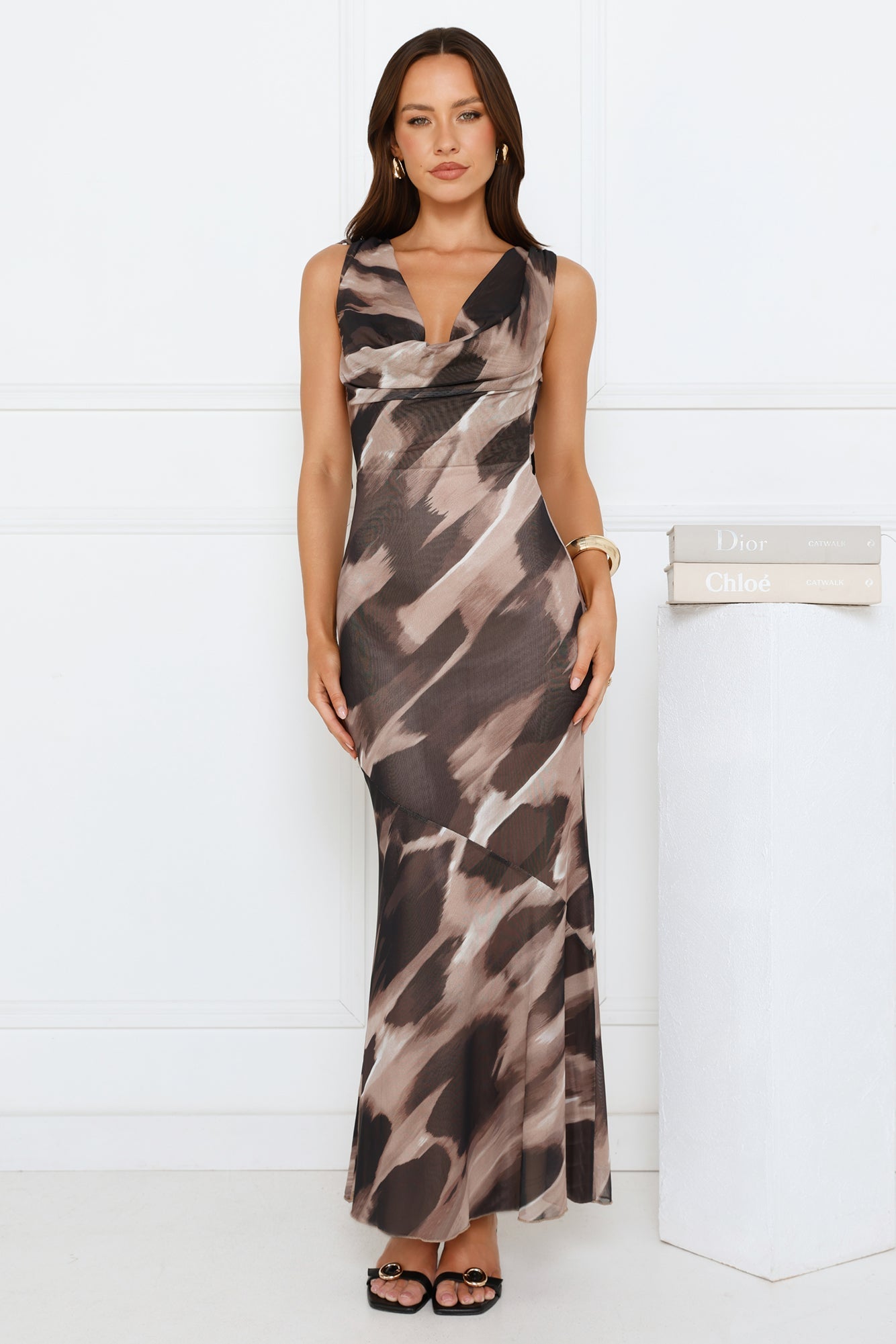 Soft Glow Nights Mesh Maxi Dress Brown