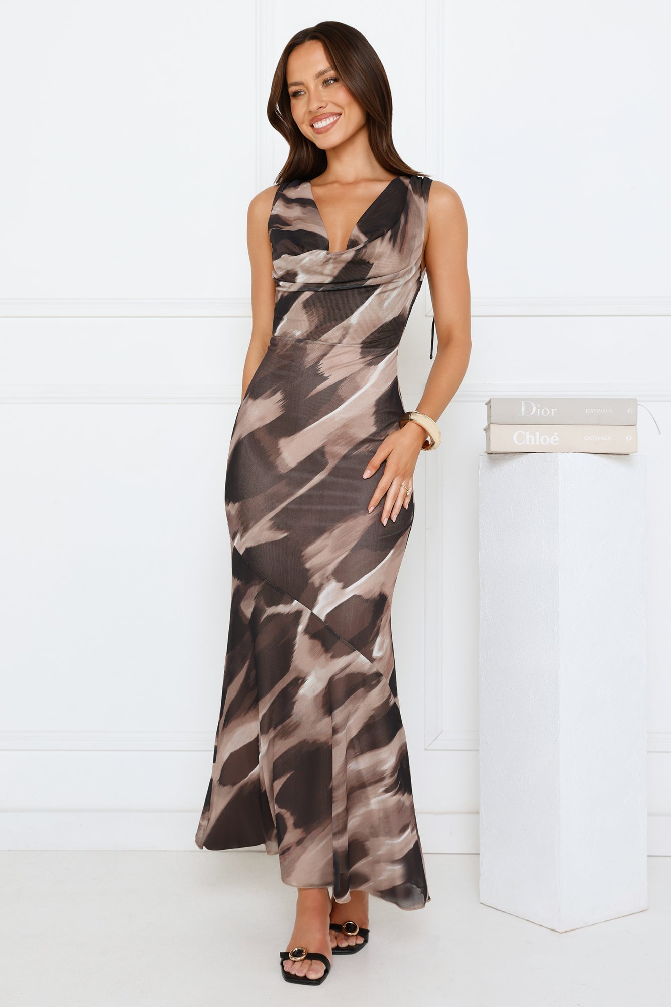 Soft Glow Nights Mesh Maxi Dress Brown