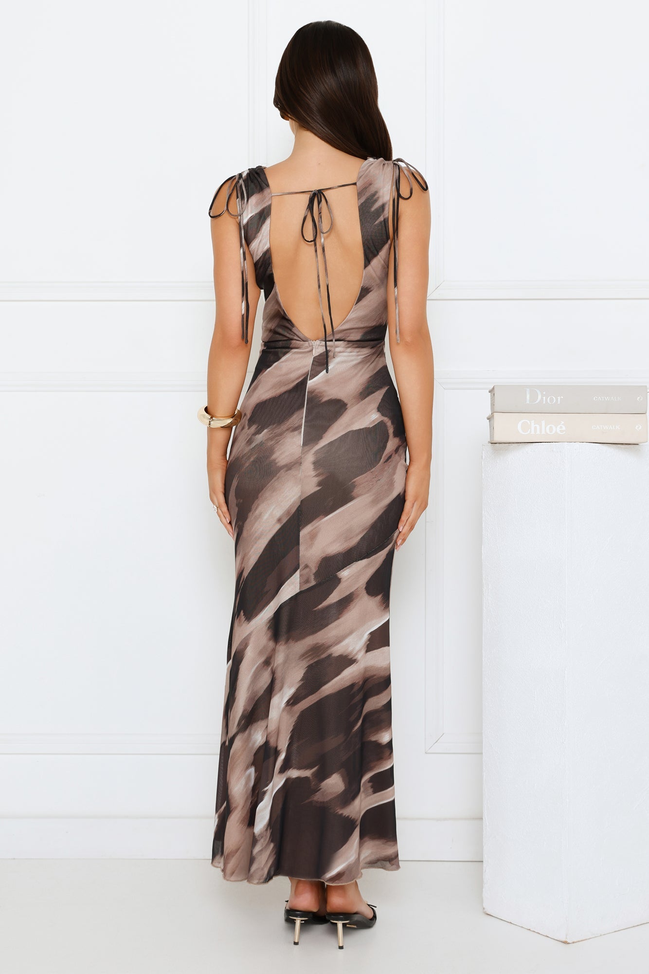 Soft Glow Nights Mesh Maxi Dress Brown