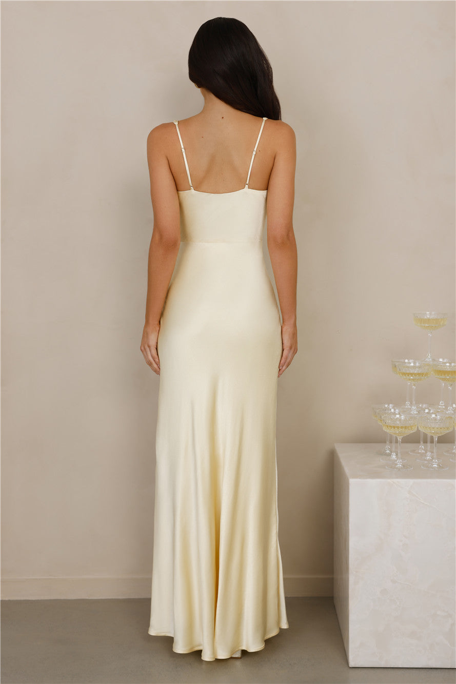 The Evelina Satin Maxi Dress Yellow