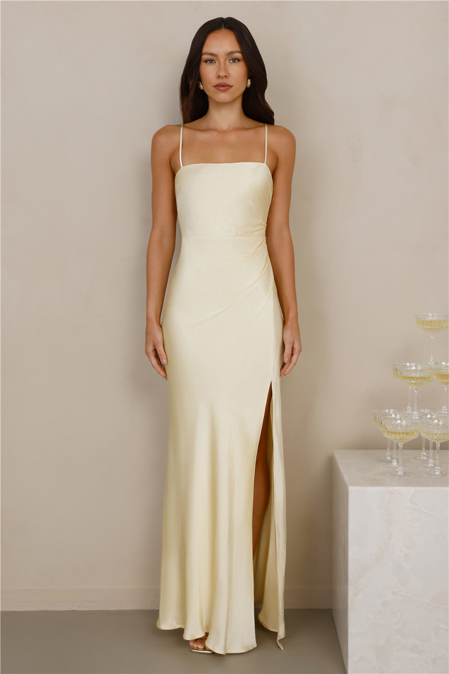 The Violetta Satin Maxi Dress Yellow