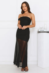 Night Mode One Shoulder Mesh Maxi Dress Black