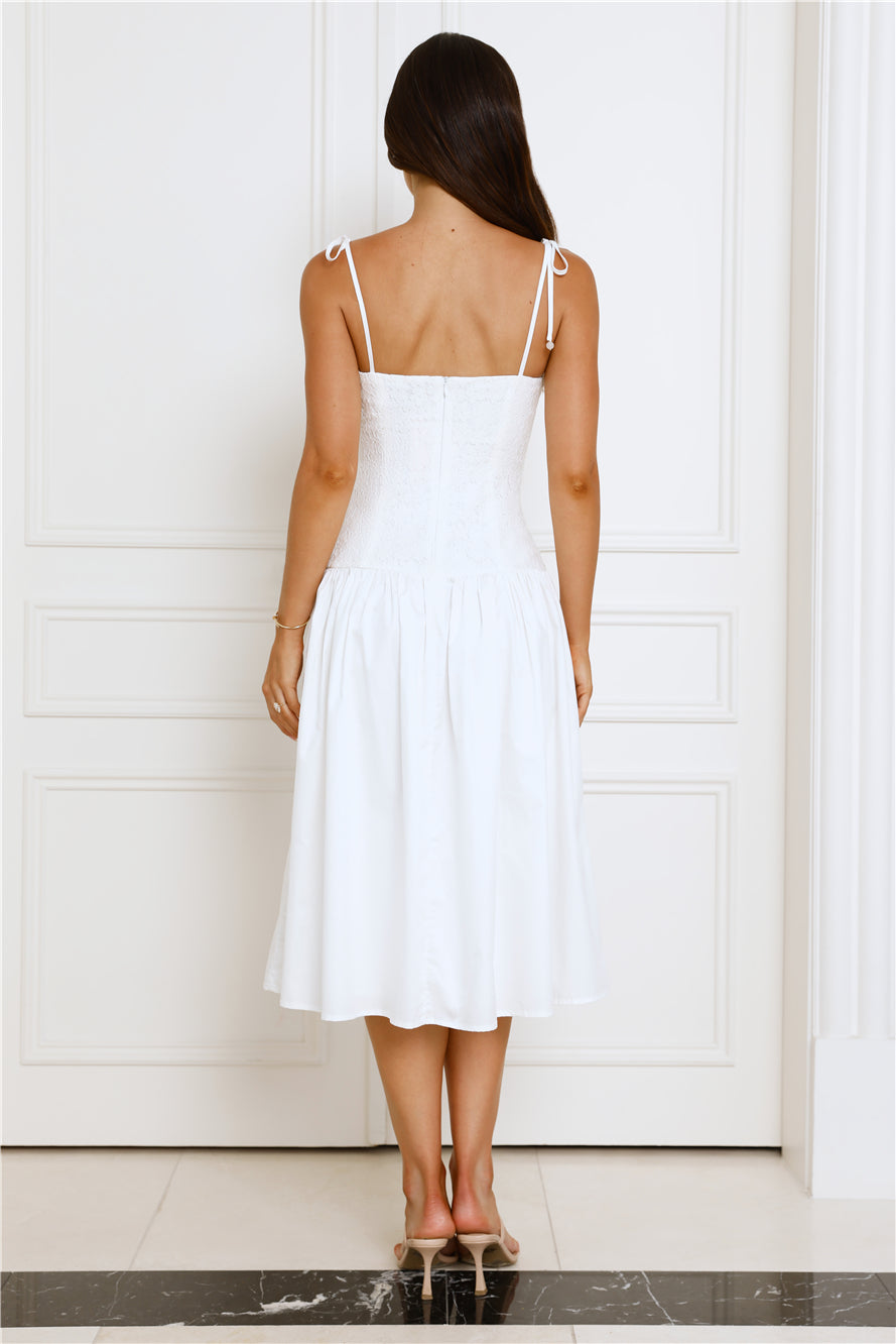 Sailing On A Dream Lace Midi Dress White