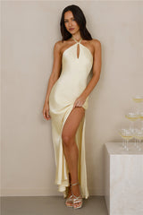 The Delilah Satin Halter Maxi Dress Yellow