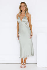 Suki Satin Halter Midi Dress Sage