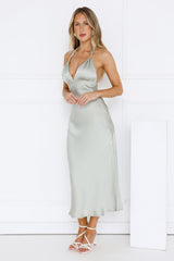 Suki Satin Halter Midi Dress Sage