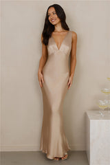 The Isabeau Satin Maxi Dress Champagne