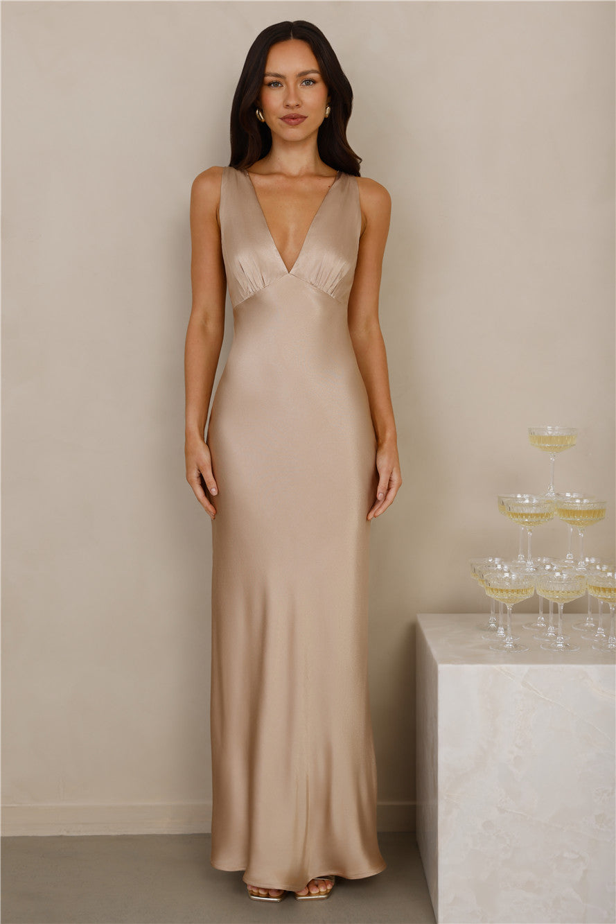 The Isabeau Satin Maxi Dress Champagne
