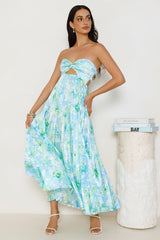 Lilou Strapless Satin Maxi Dress Blue
