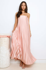 Moonlit Night Pleated Strapless Maxi Dress Pink