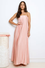 Moonlit Night Pleated Strapless Maxi Dress Pink