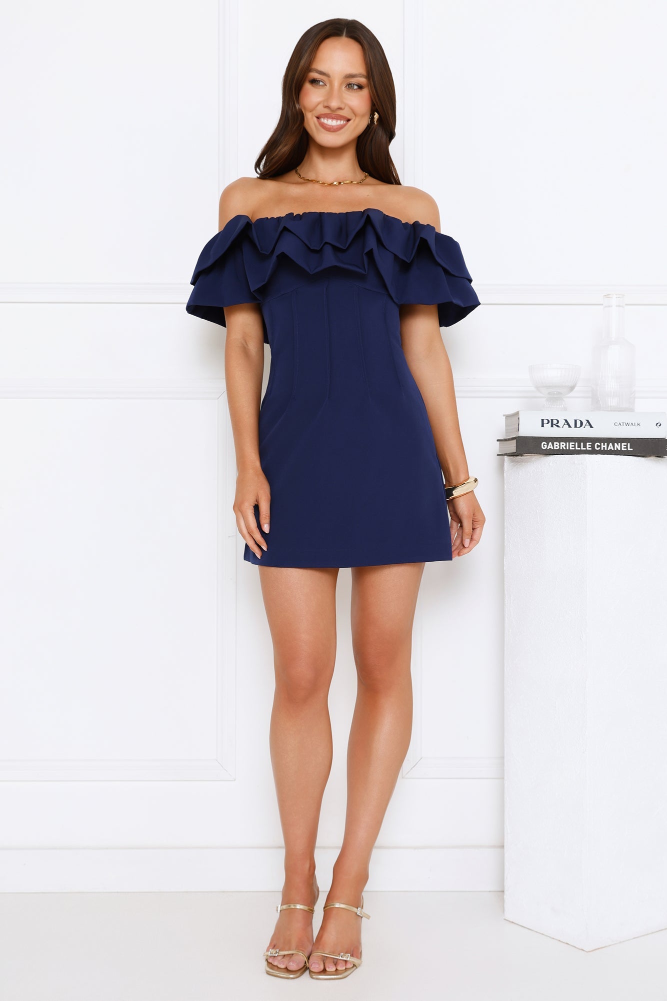 Starlit Enchant Off Shoulder Mini Dress Blue