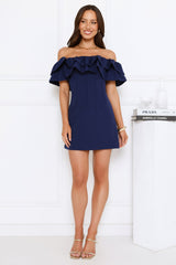 Starlit Enchant Off Shoulder Mini Dress Blue