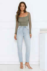 Decadent Style Mesh Long Sleeve Crop Top Sage