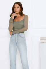 Decadent Style Mesh Long Sleeve Crop Top Sage