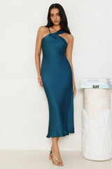 Whispering Palms Satin Midi Dress Teal
