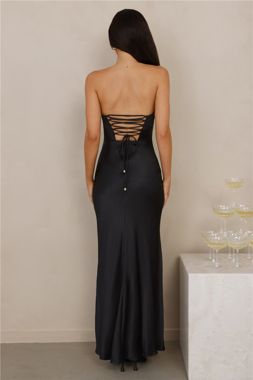 The Seraphina Strapless Satin Maxi Dress Black
