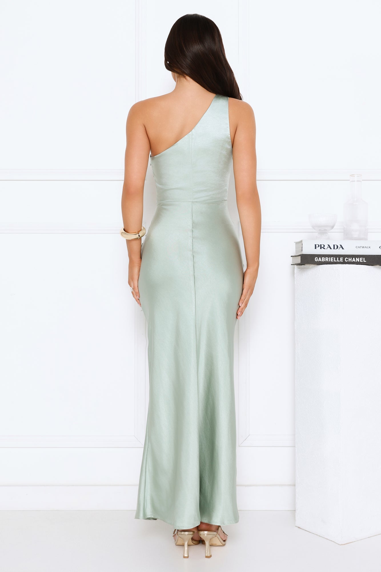 Dusk Enchantress One Shoulder Satin Maxi Dress Green
