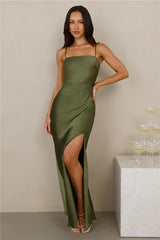 The Violetta Satin Maxi Dress Olive