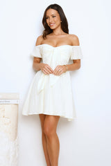 Rosebud Radiance Off Shoulder Mini Dress Ivory
