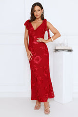Golden Doll Mesh Maxi Dress Red