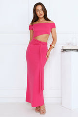 Old Love Letter Off Shoulder Maxi Dress Pink