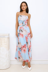 Peach Petal Path Maxi Dress Blue