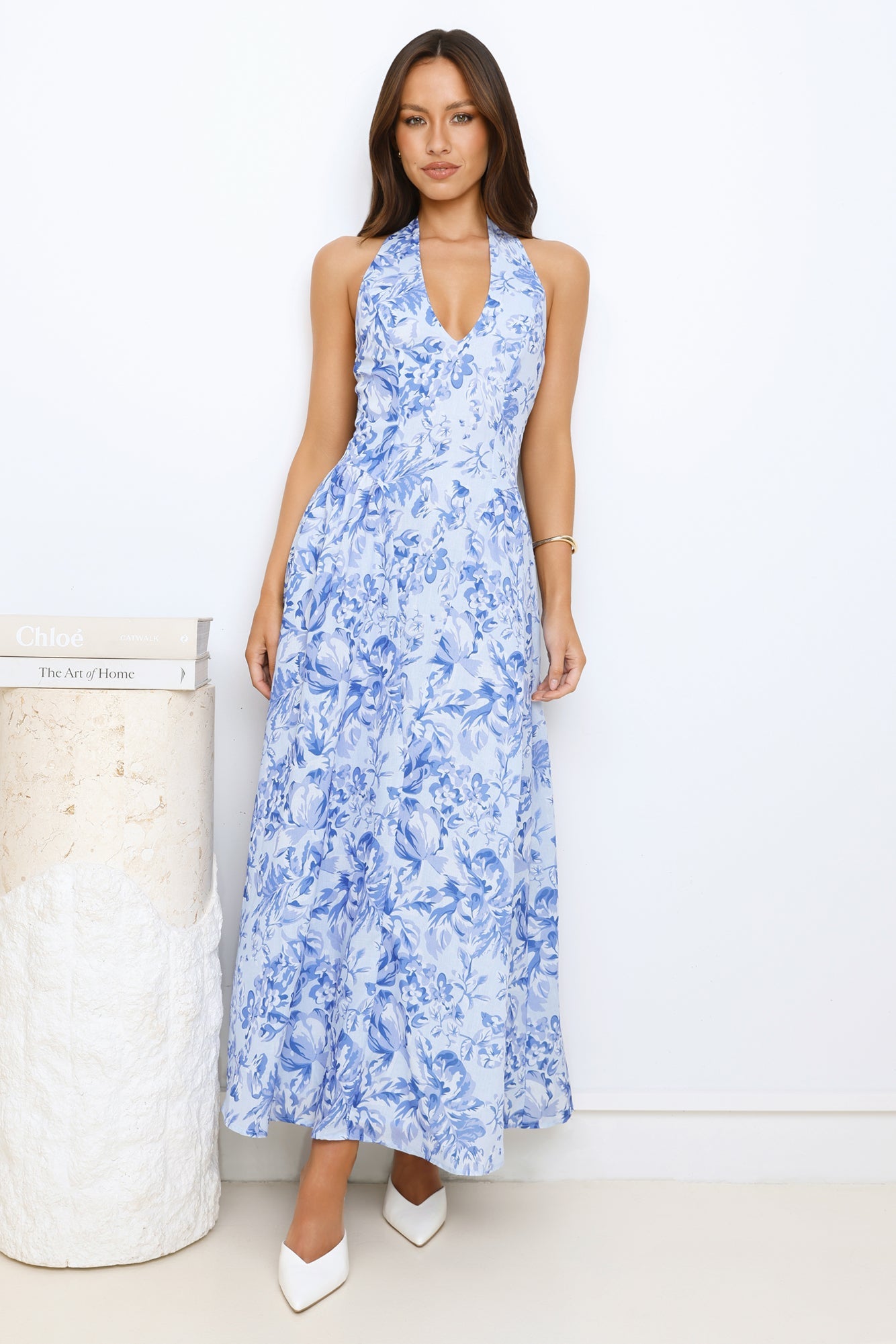 Soft Twilight Halter Maxi Dress Blue