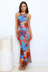 Love Rush Mesh Halter Maxi Dress Blue