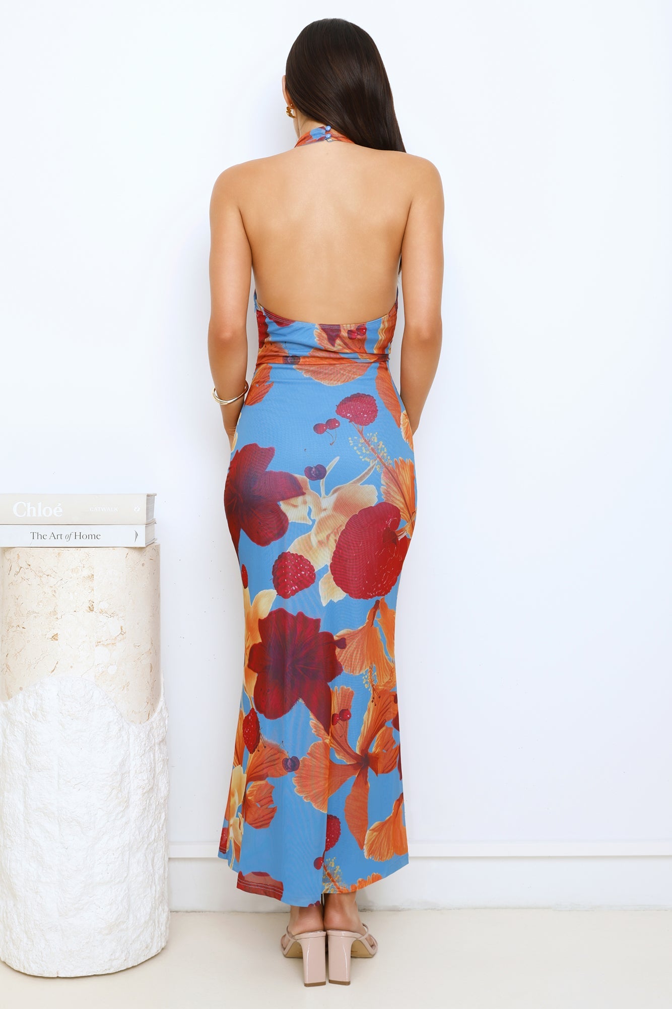 Love Rush Mesh Halter Maxi Dress Blue