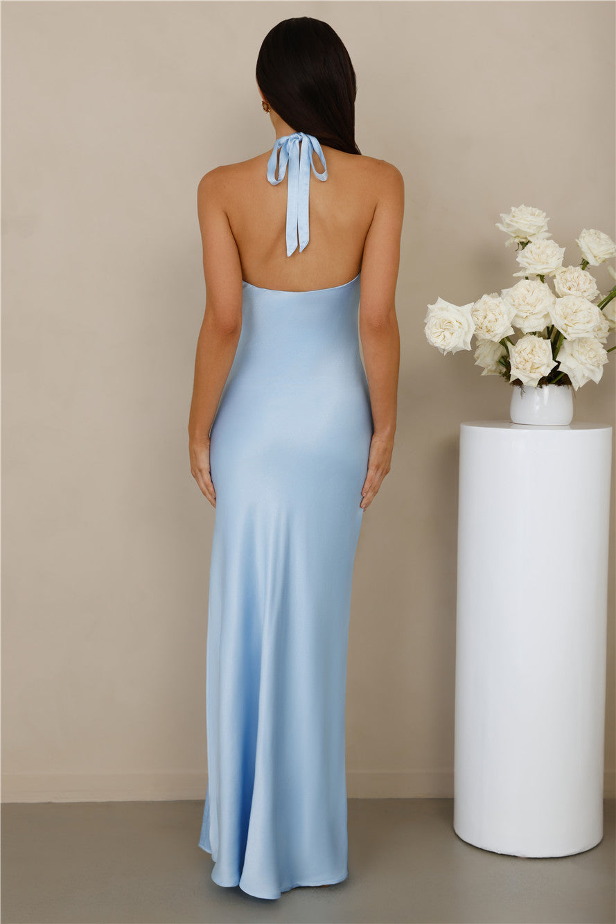 The Delilah Satin Halter Maxi Dress Blue