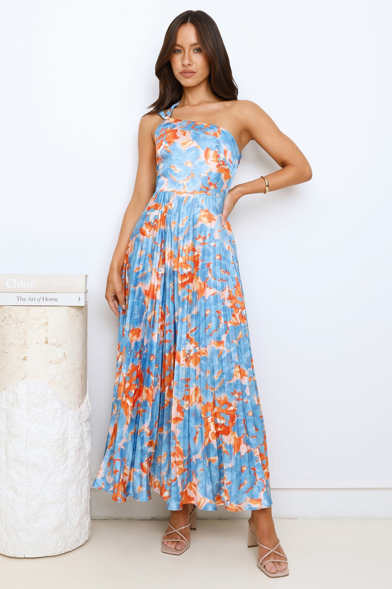 Dressed And Ready One Shoulder Satin Maxi Dress Blue