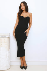 Simply Polished Ribbed Midi Dress Black