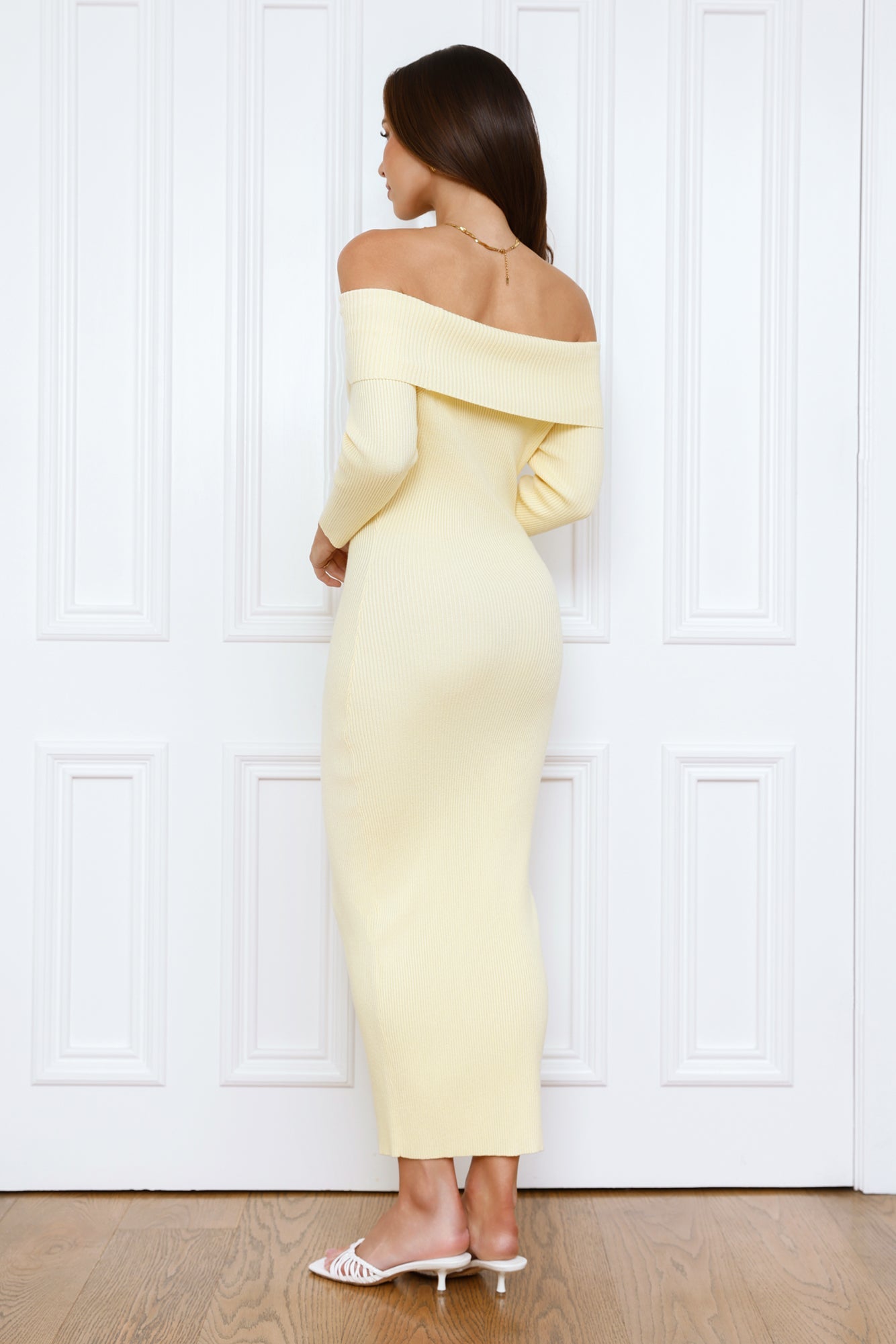 Chilled Luxe Off Shoulder Knit Maxi Dress Yellow