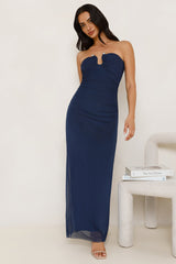 Noir Seduction Strapless Mesh Maxi Dress Navy