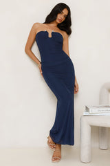 Noir Seduction Strapless Mesh Maxi Dress Navy