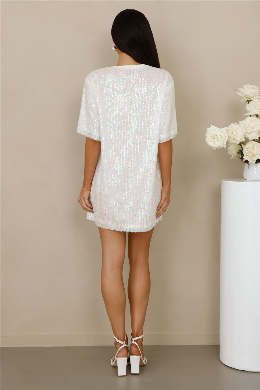 Wifey To Be Sequin T Shirt Dress White
