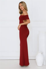 Vibe On Point Off Shoulder Maxi Dress Wine