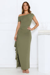 Effortlessly Irresistible Off Shoulder Maxi Dress Green