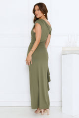 Effortlessly Irresistible Off Shoulder Maxi Dress Green