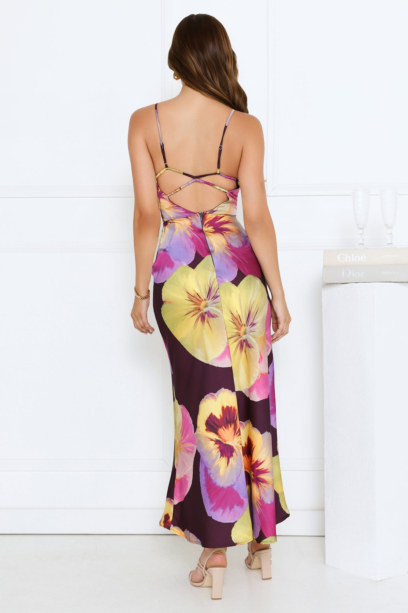 Sunflower Soirée Satin Maxi Dress Purple