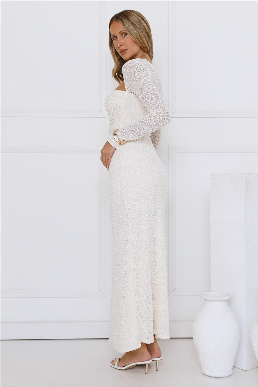 Hot Girl Habits Long Sleeve Maxi Dress Beige