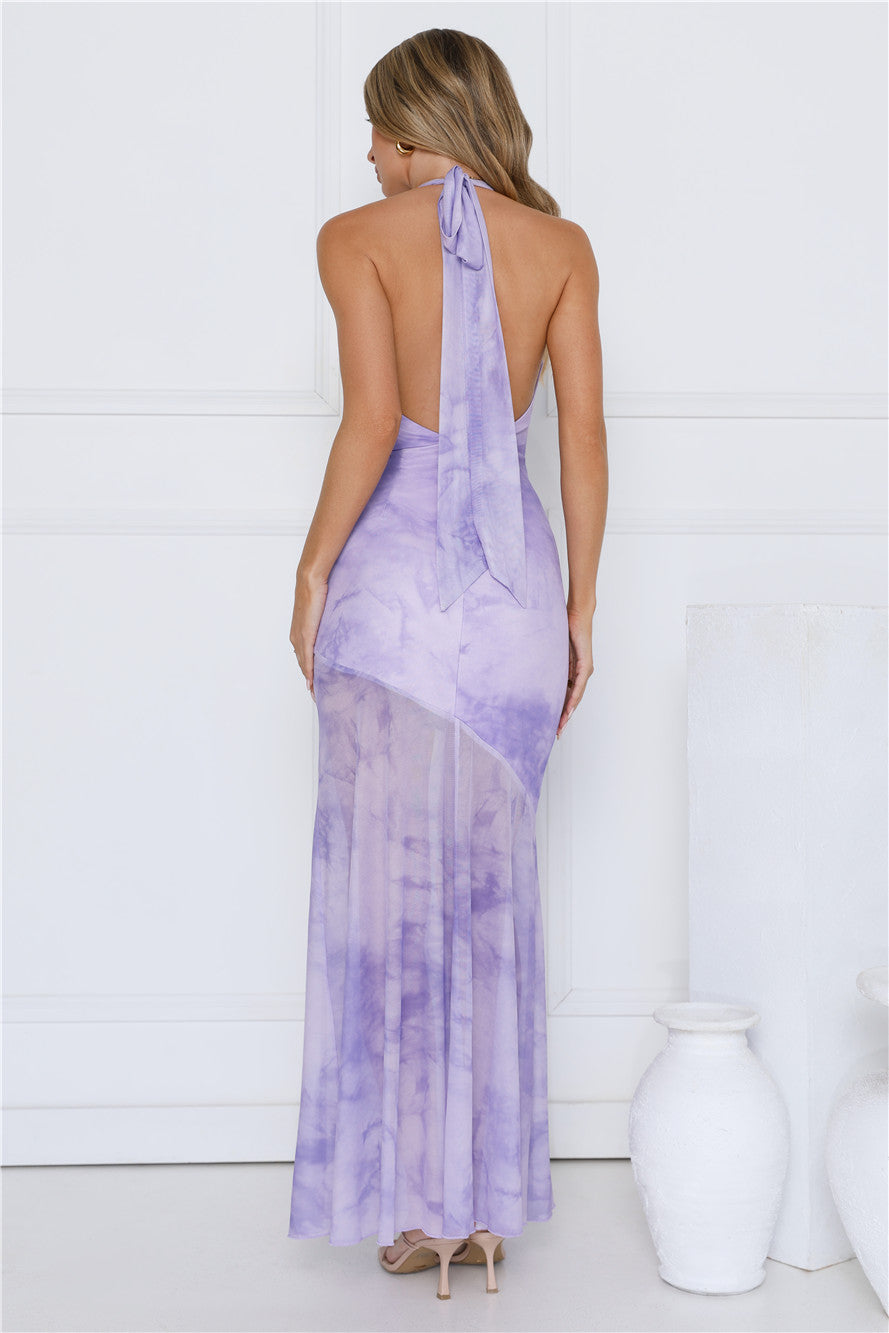 Sprinkle Pop Halter Mesh Maxi Dress Purple